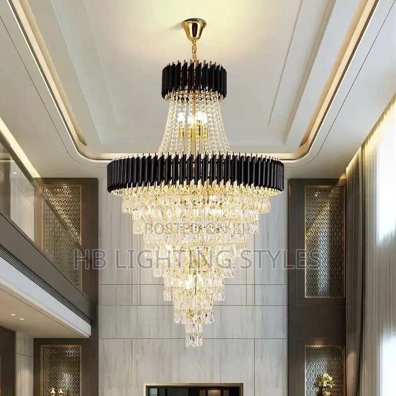 New Luxury Crystal Chandelier Gold Black Duplex Chandelier