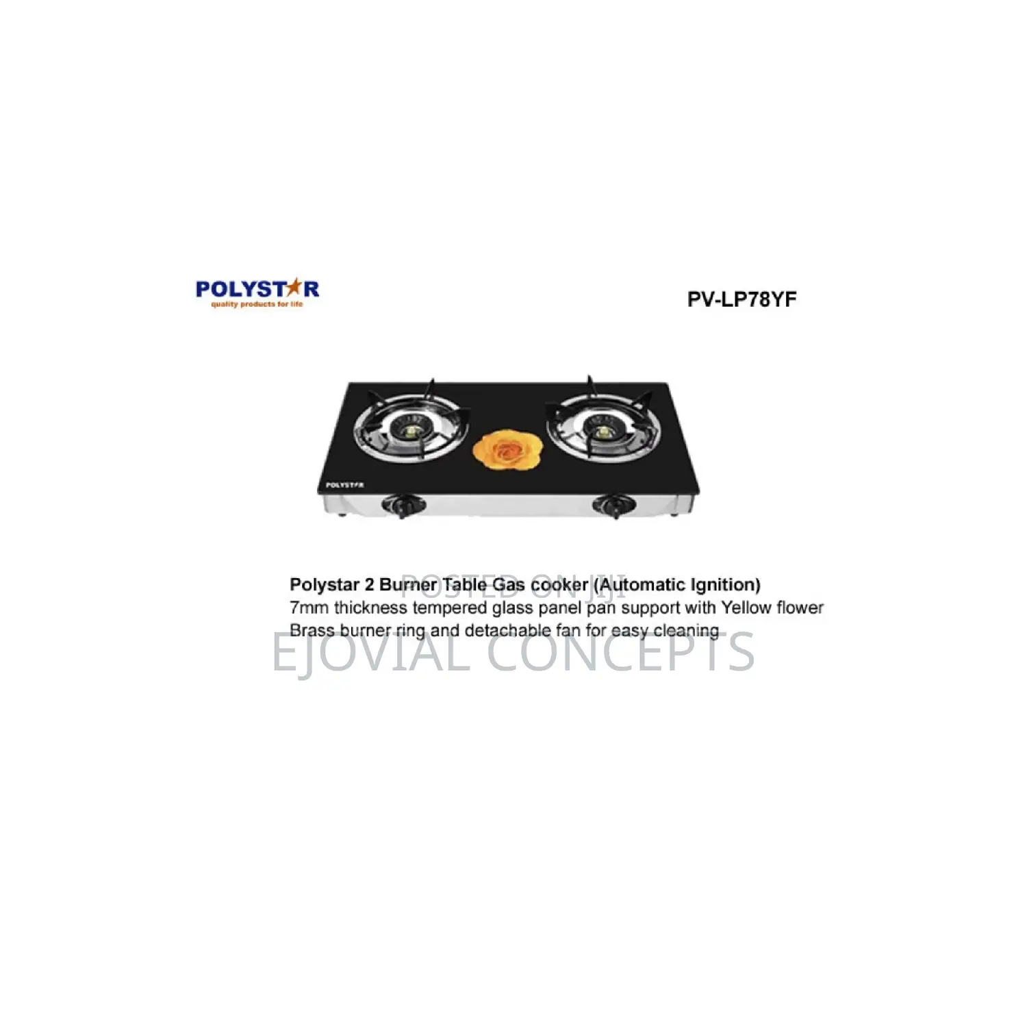Polystar 2 Burner Table Gas Cooker With Tempered Glass Top