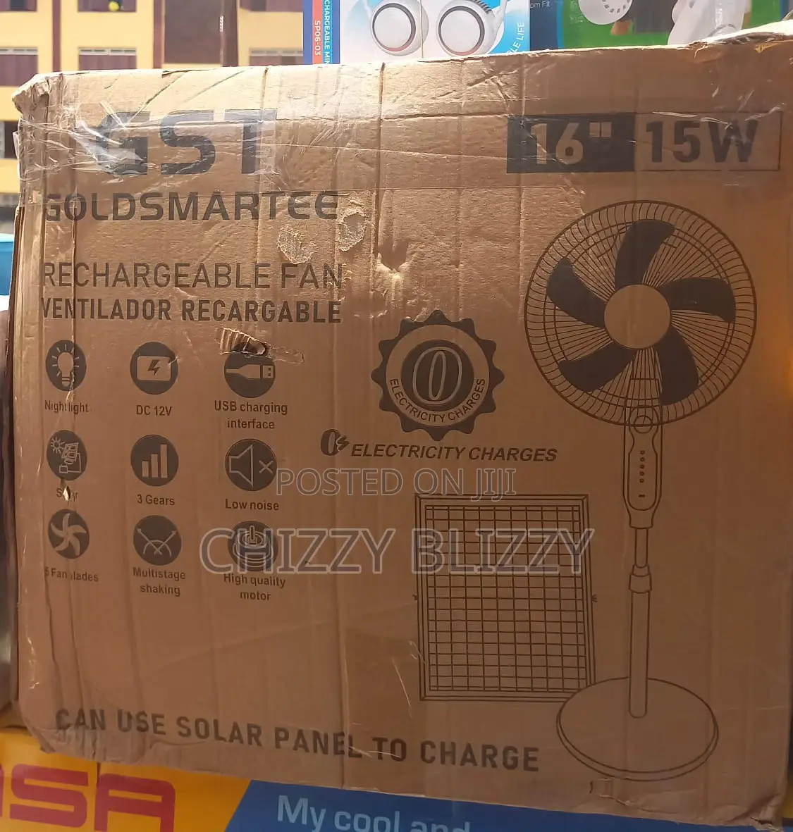 GST Gold Smartee Rechargeable Fan With Solar