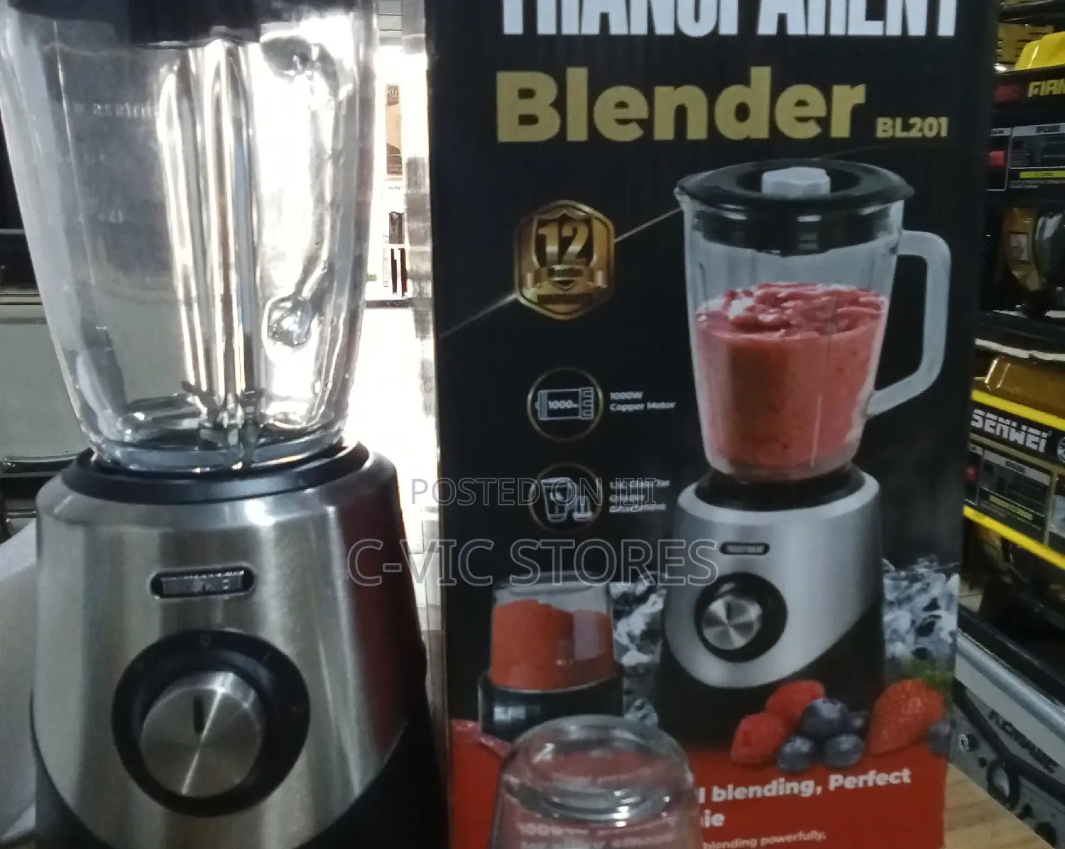 TRANSPARENT 1000W Blender 1.5 Litres (BL201)