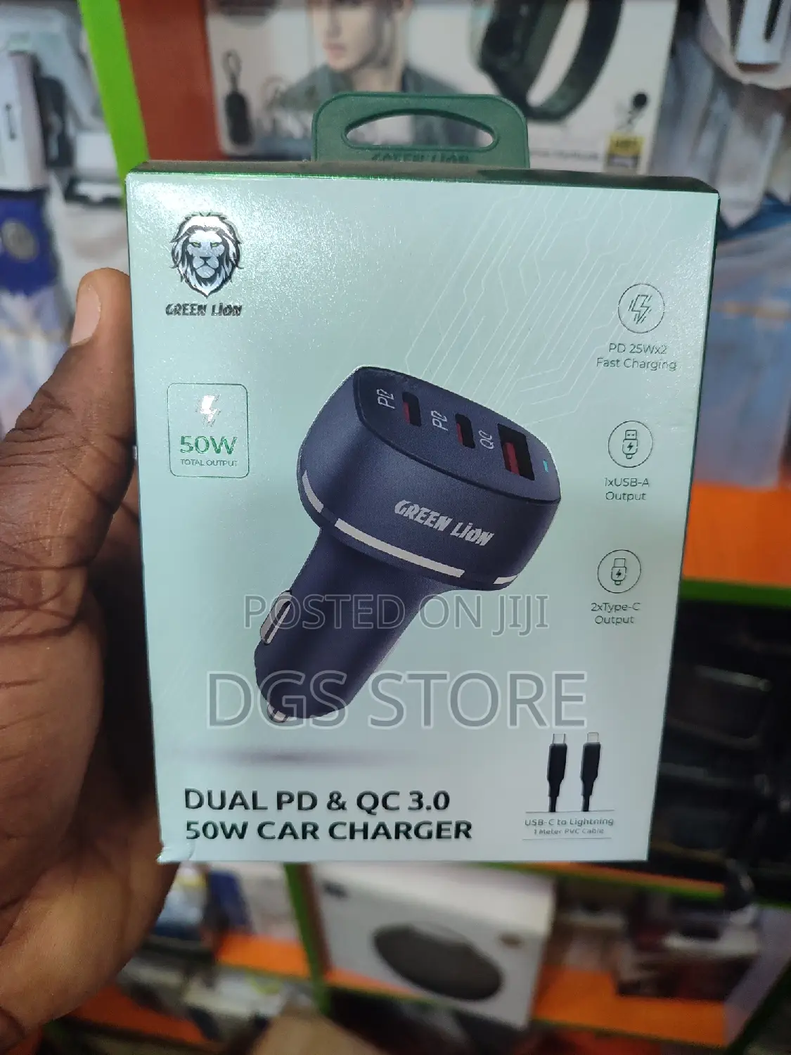 Green Lion Dual PD QC 3.0 50w Car Charger Usbc Tolightning