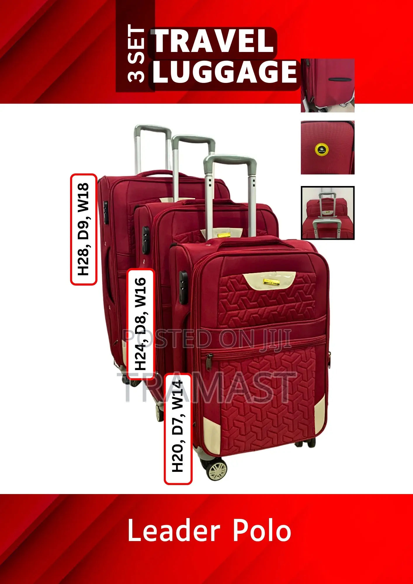 Quality 3 Set Leader Polo Travelling Luggage