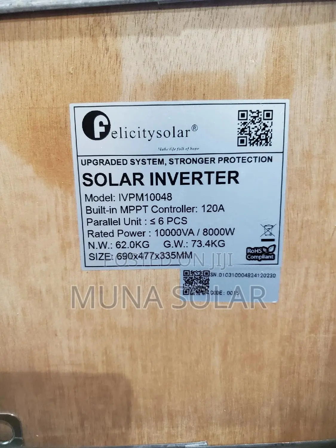 10kva Ivpm 48v Hybrid Felicity Inverter 120ah
