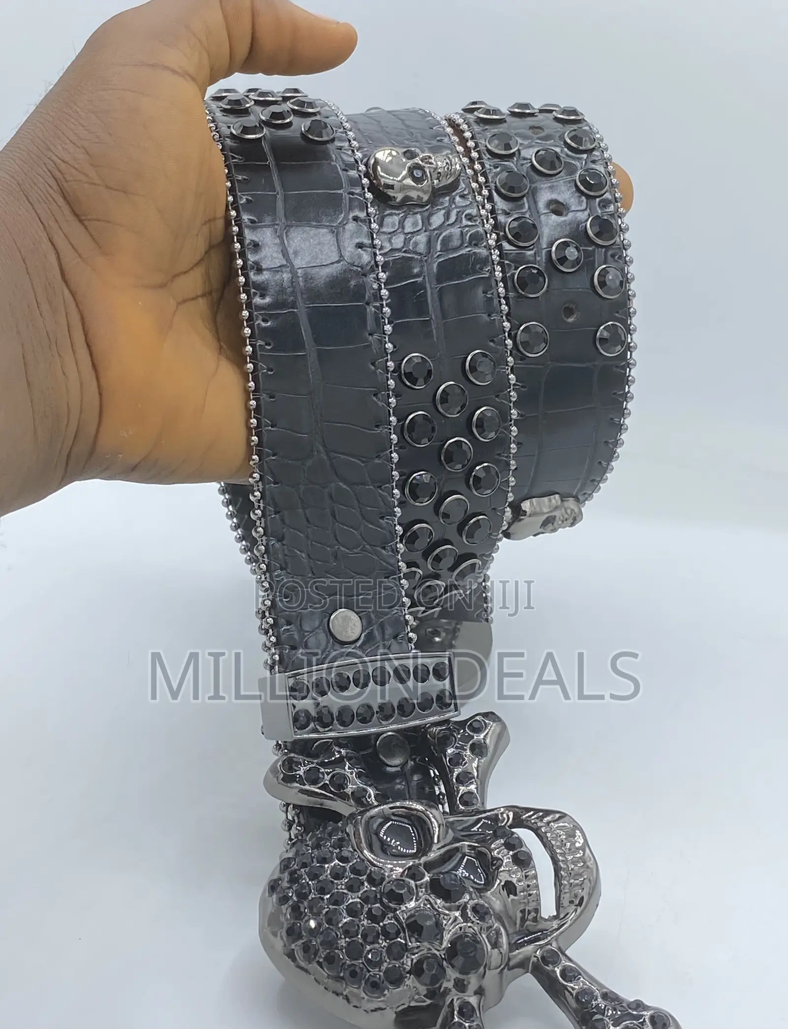 Skul Inspires Rhinestone Men’S Luxury Belt Black