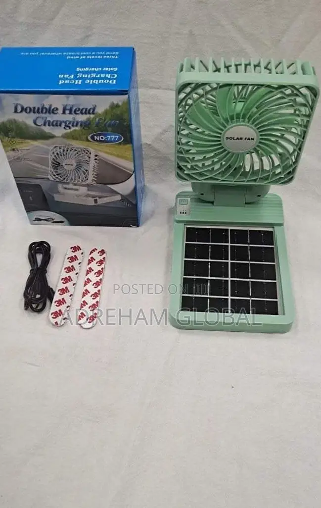 Solar Double Head Chargin Fan,Can Be Charged Wit Solar Light