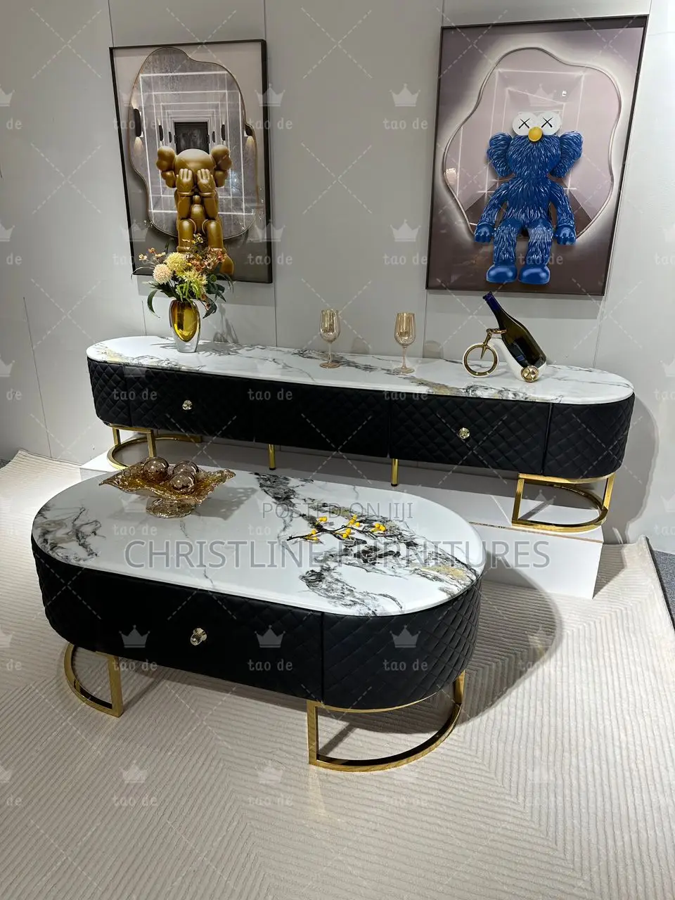 Quality Marble Top Tv Console and Center Table Set