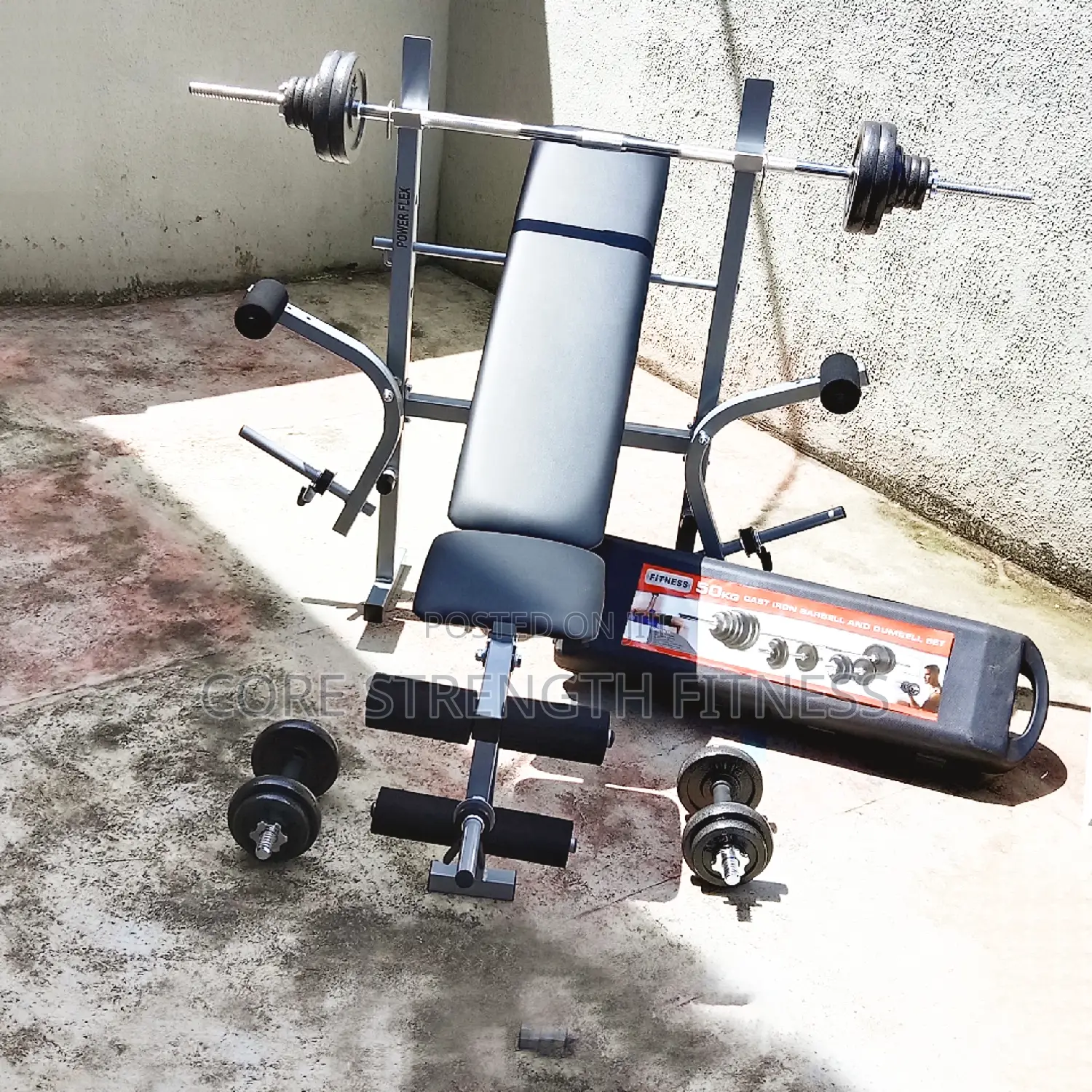 Weight or Bench Press Set With 50kg Barbell and Dumbbells