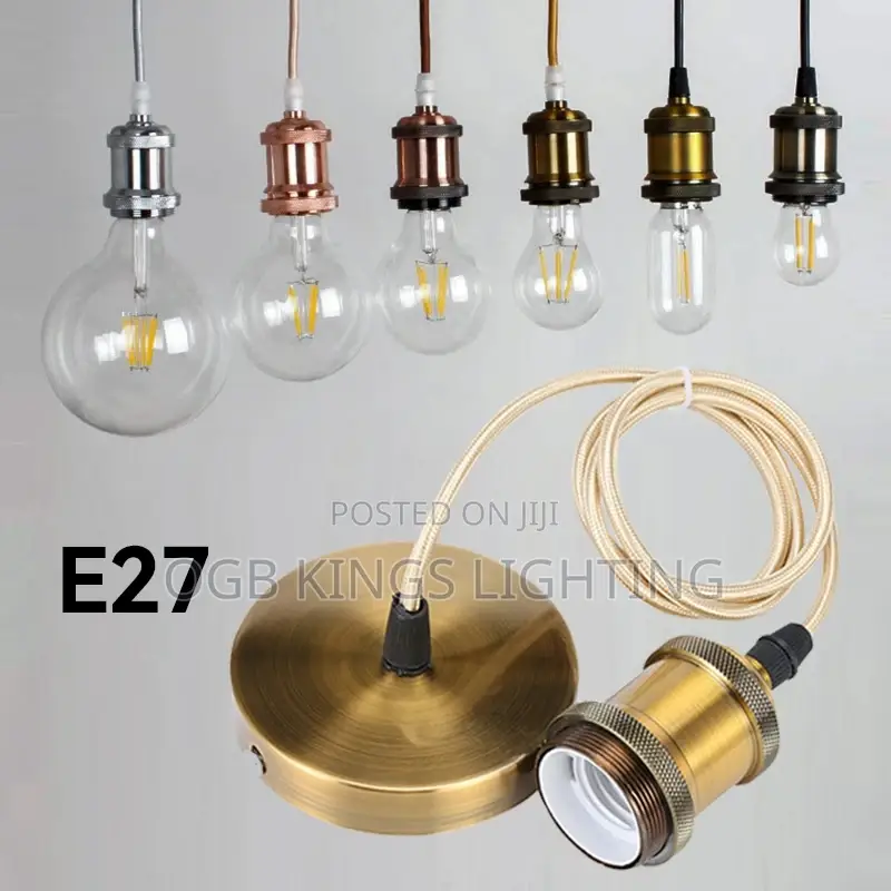 E27 Wire Lamp Holder Antique Copper Metal Pendant Light