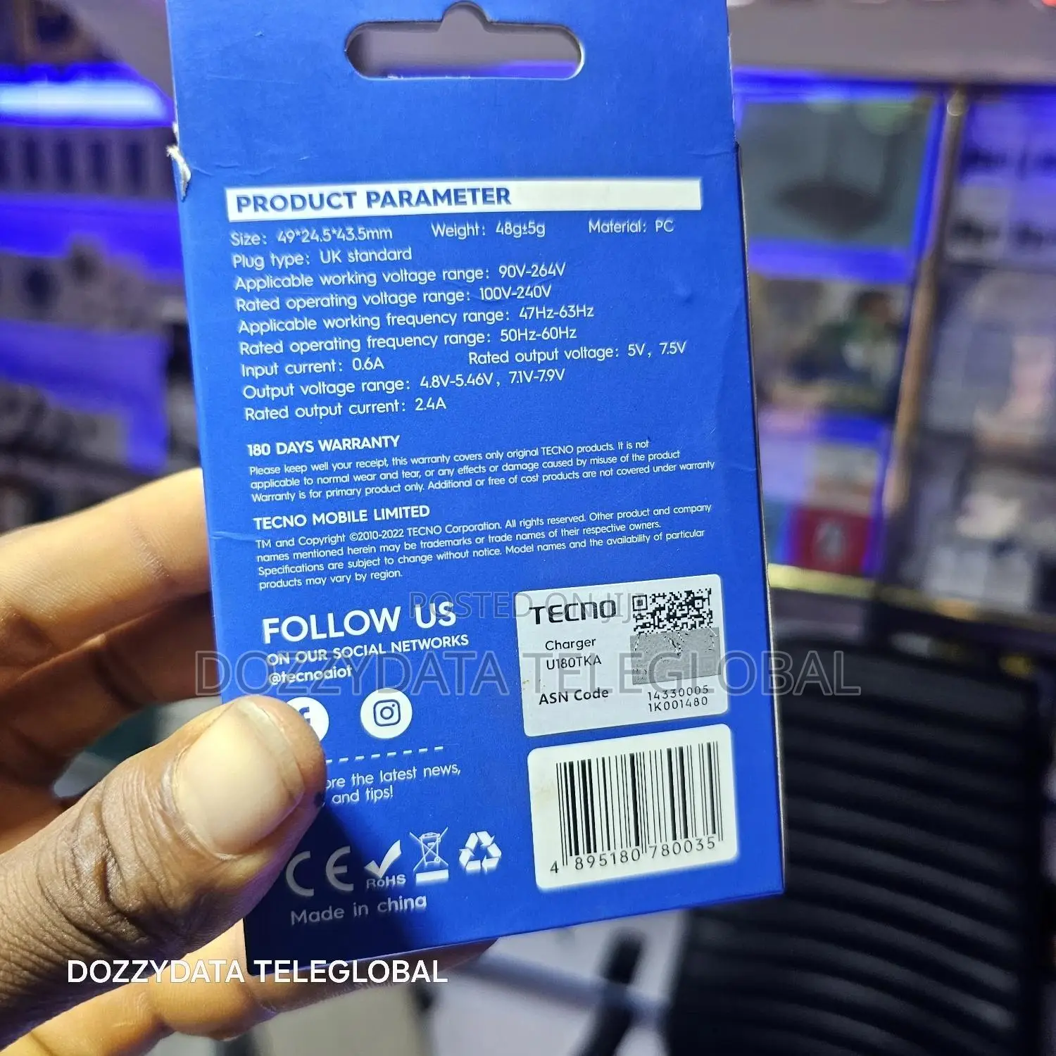 Tecno Charger 18W USB a Super Fast Charger Adapter Only