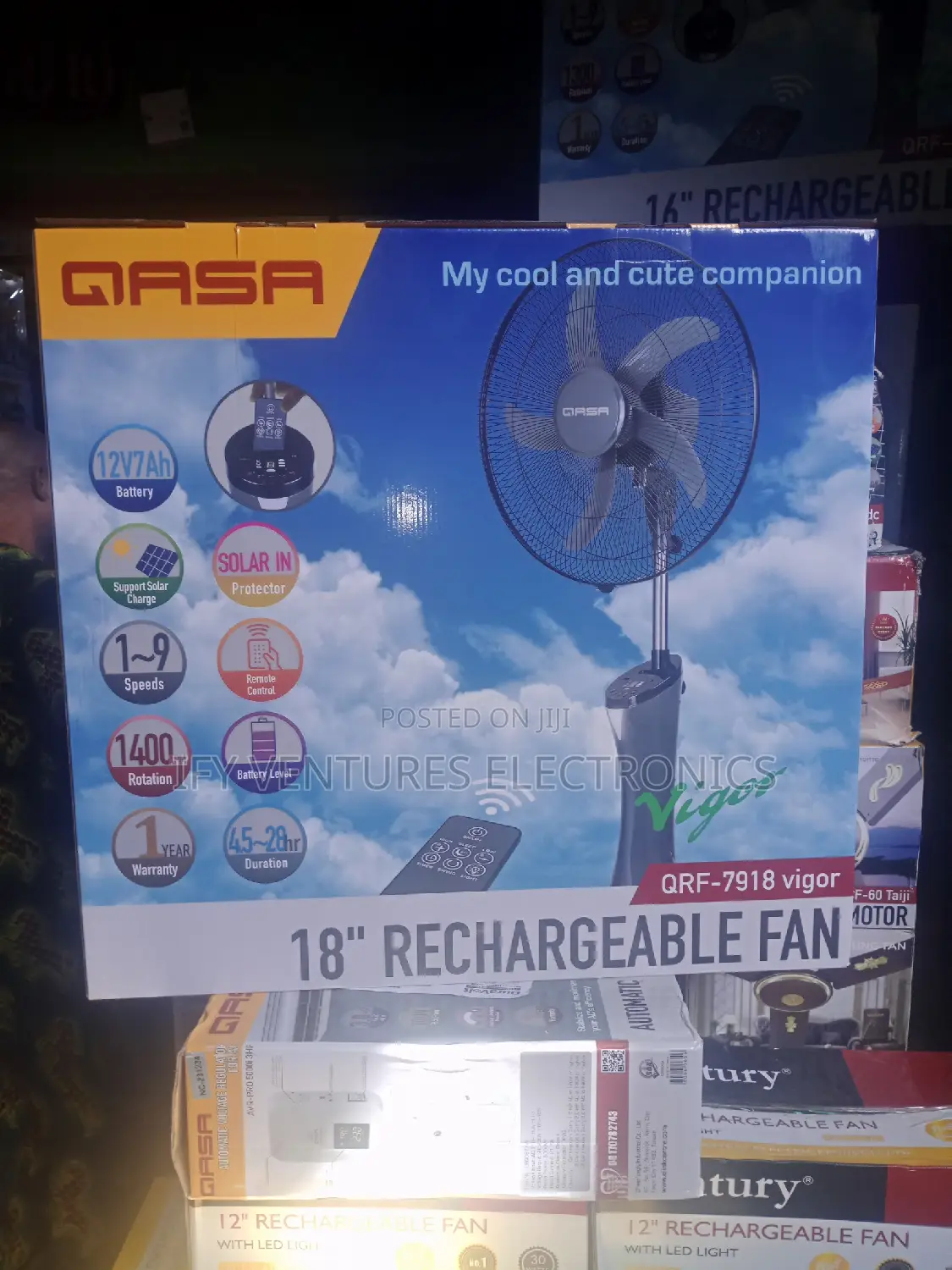 18" Qasa Rechargeable Standing Fan.