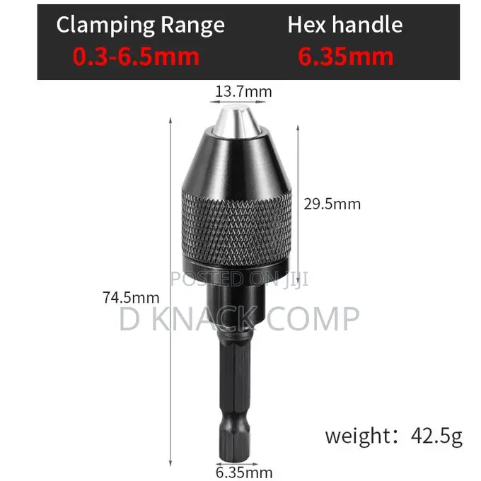 1/4 Inch Hex Shank Keyless Drill Chuck Converter Adapter