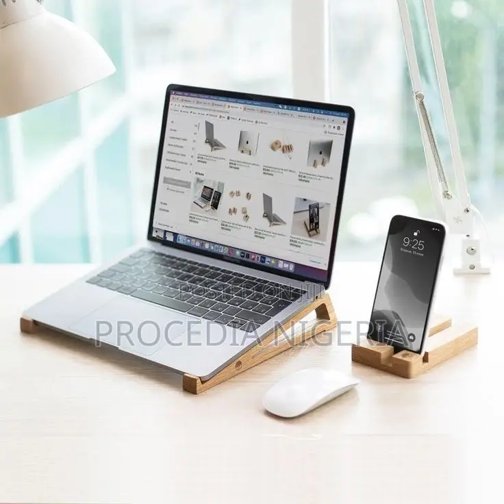 Unique Laptop Stand - Phone Holder - 100% Oak Wood