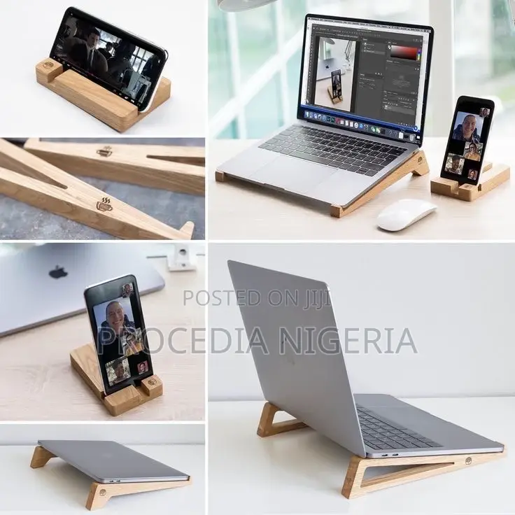 Unique Laptop Stand - Phone Holder - 100% Oak Wood