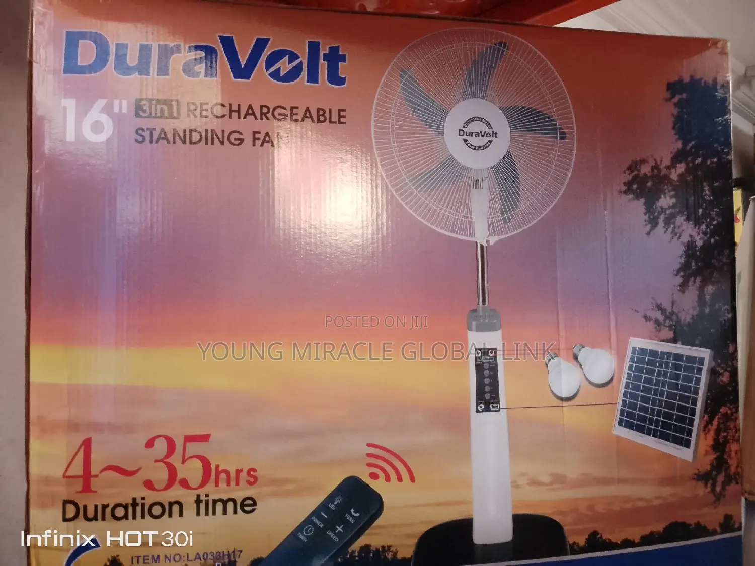 16"Dura Volt Solar Standing Fan