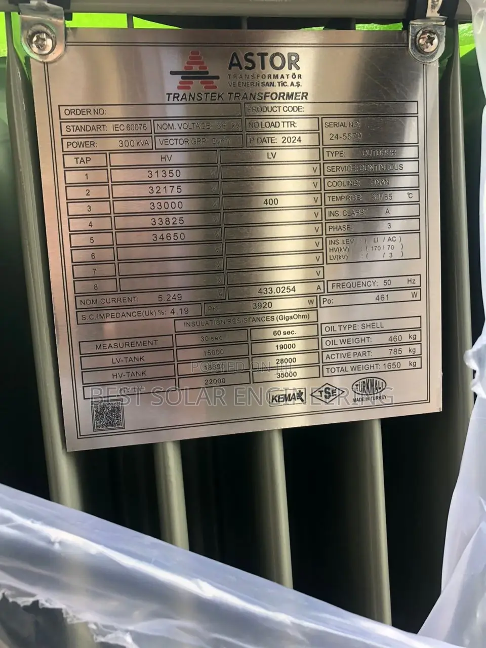 300kva 33/0.400kv Astor Transformer