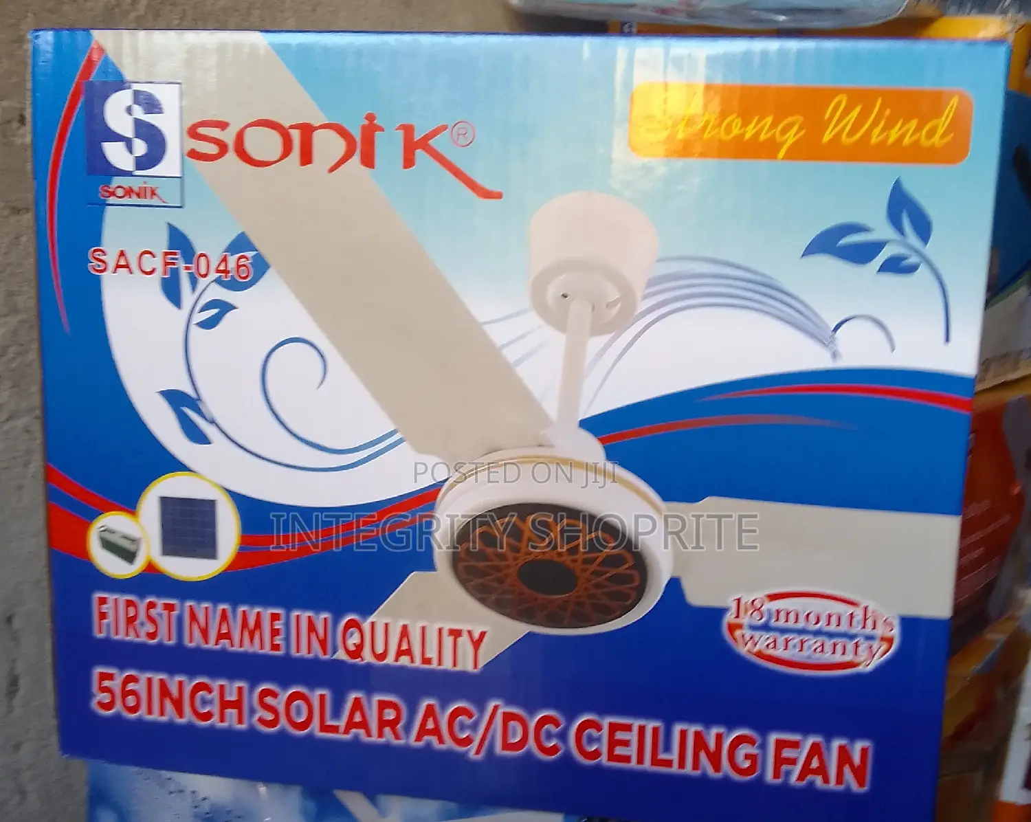 Sonik Solar Ceiling Fan AC/DC , Long Blade 40W
