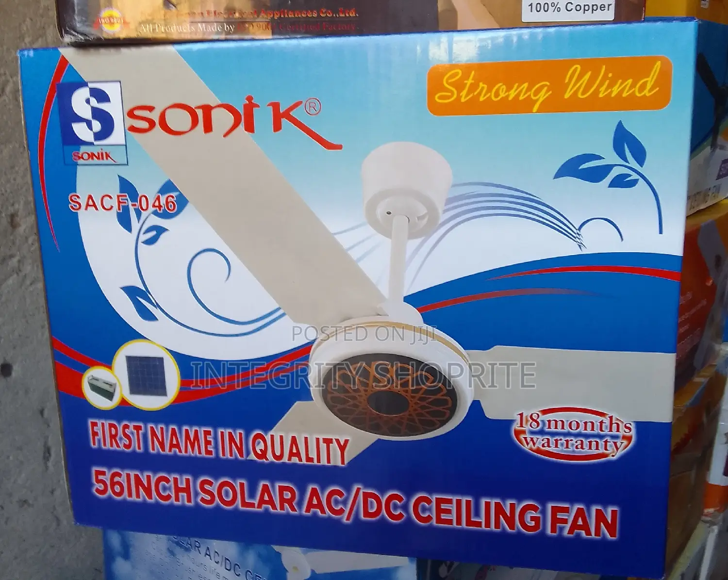 Sonik Solar Ceiling Fan AC/DC , Long Blade 40W