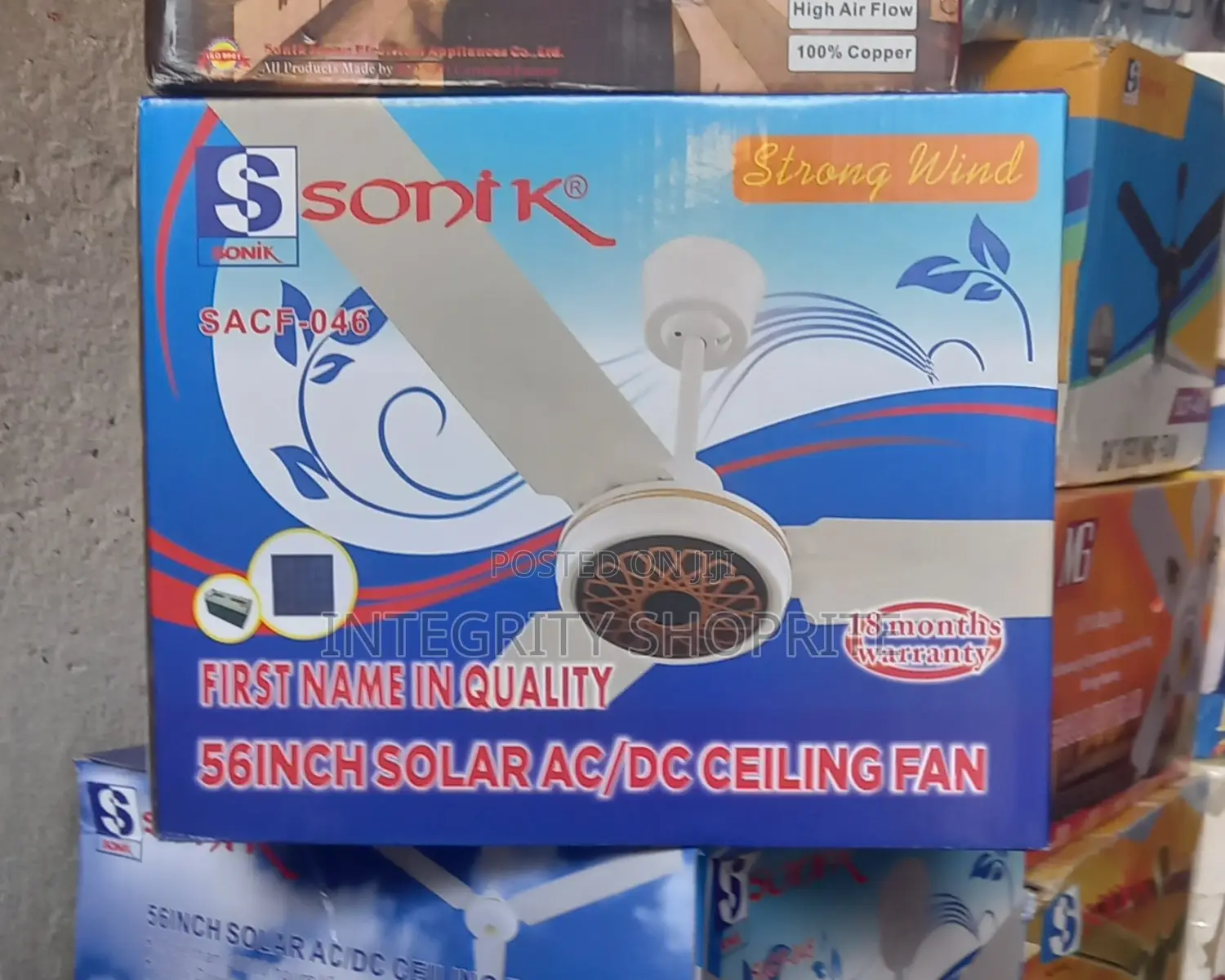Sonik Solar Ceiling Fan AC/DC , Long Blade 40W