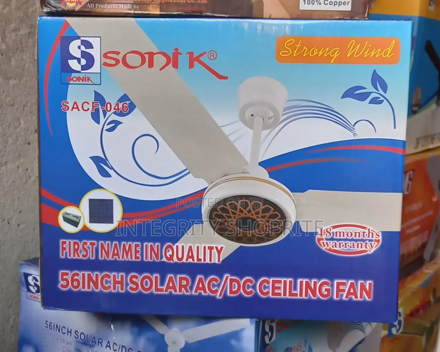 Sonik Solar Ceiling Fan AC/DC , Long Blade 40W