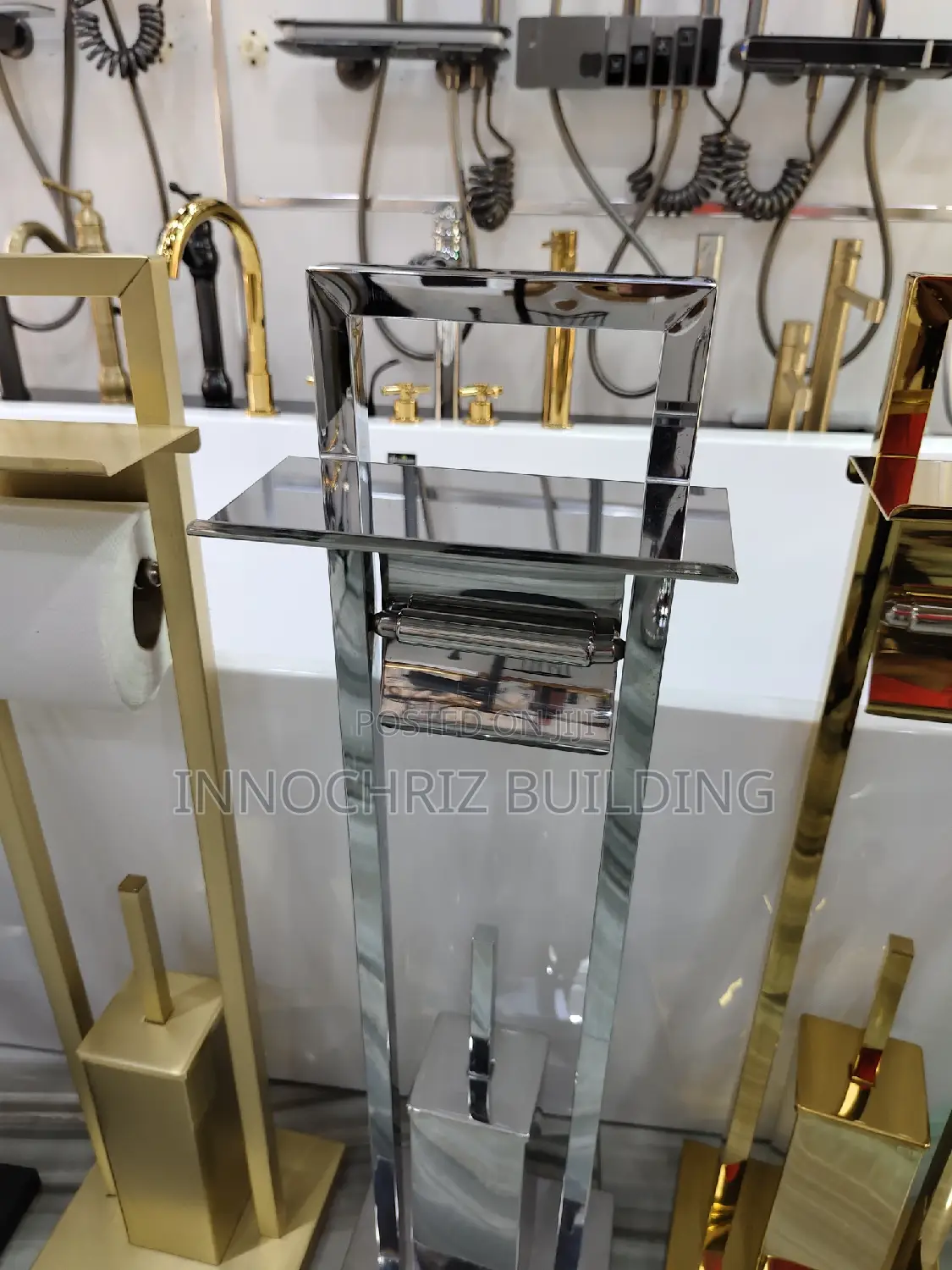Vertical Toilet Brush And Tissue Holder (Square Chrome)