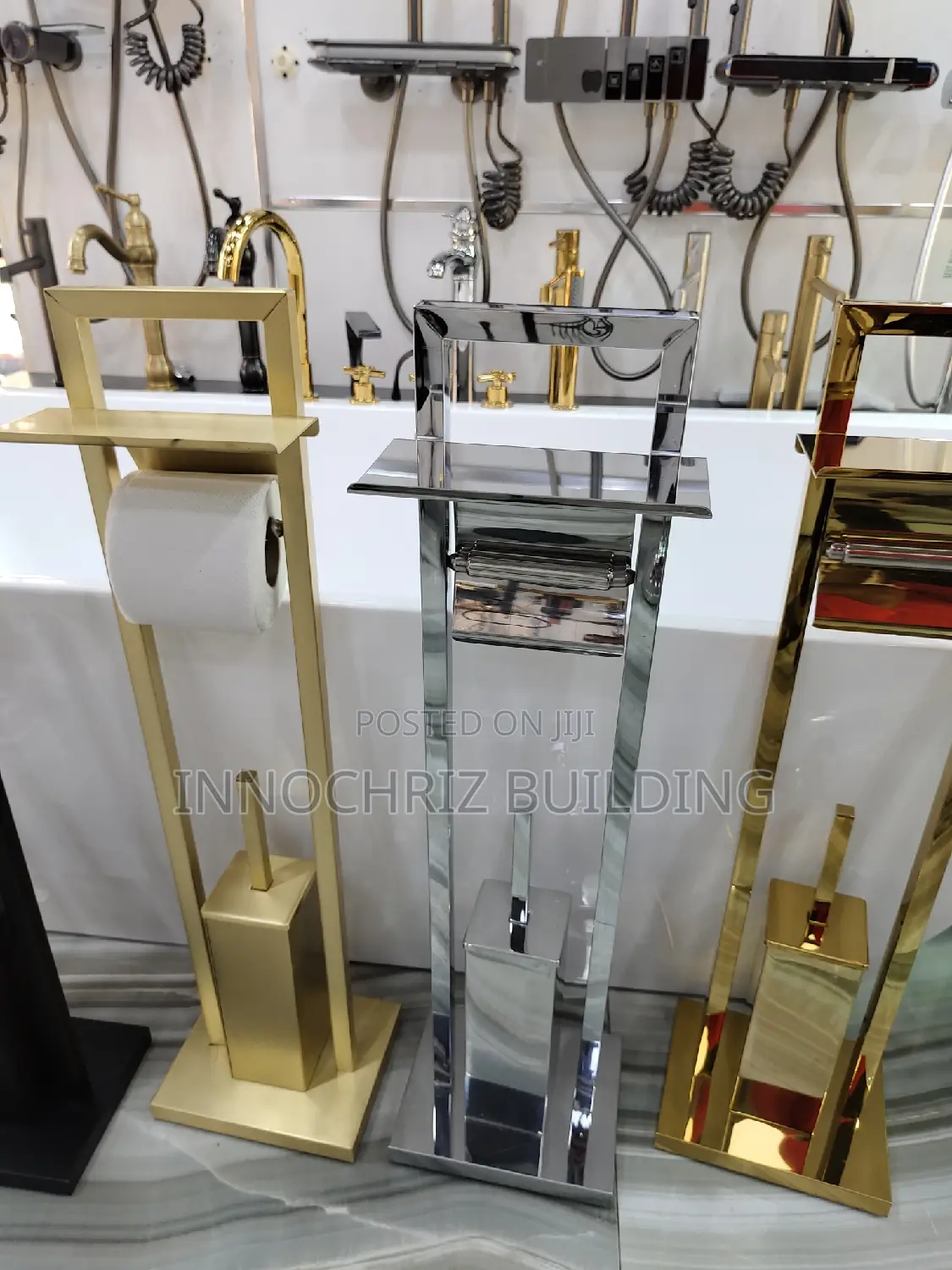 Vertical Toilet Brush And Tissue Holder (Square Chrome)