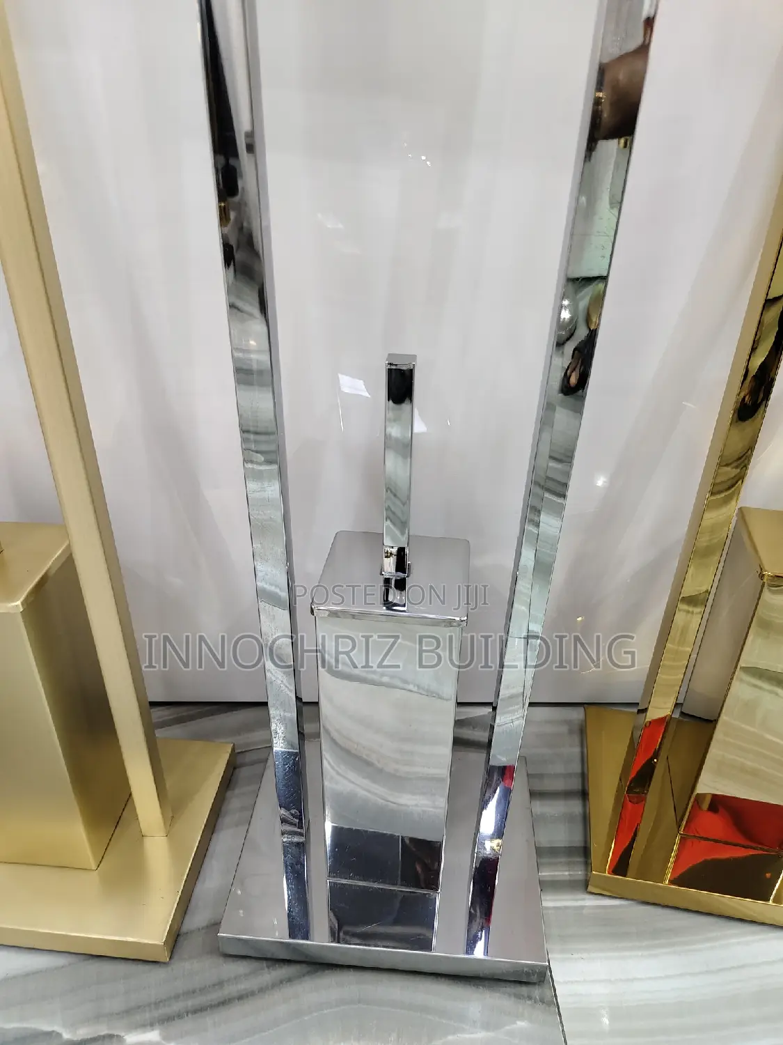 Vertical Toilet Brush And Tissue Holder (Square Chrome)