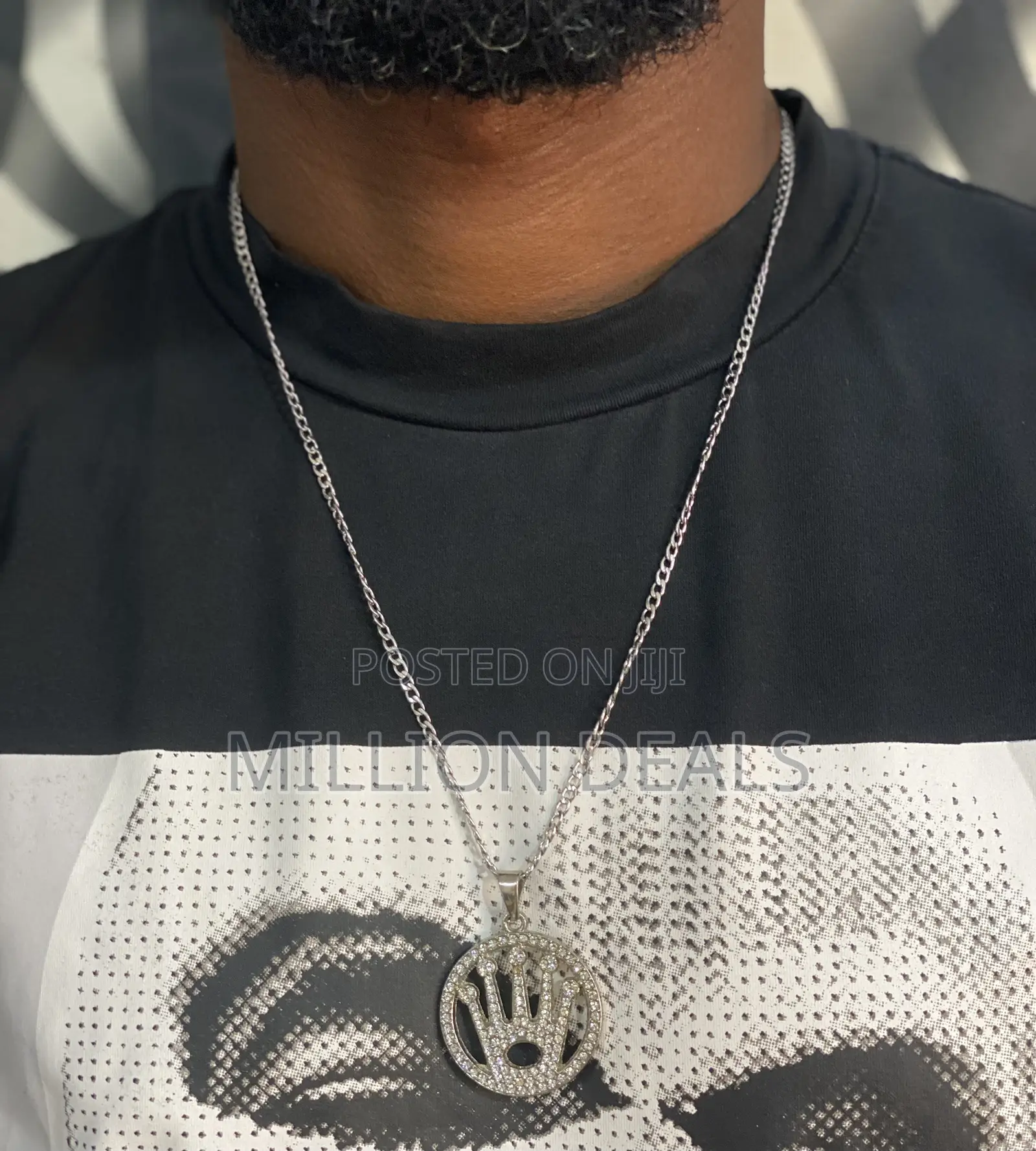 Polished Steel Silver Men’S Neckpiece N Pendant