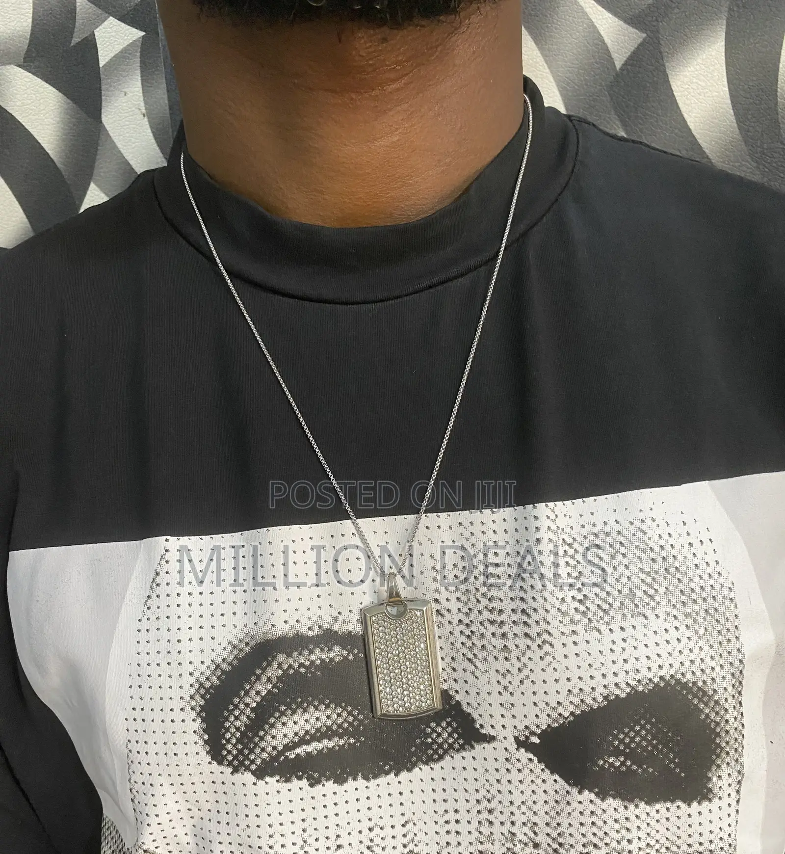 Polished Steel Silver Men’S Neckpiece N Pendant