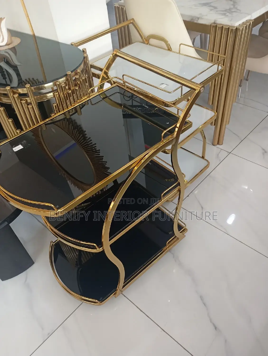 Glass Gold Plated Hotel Trolley