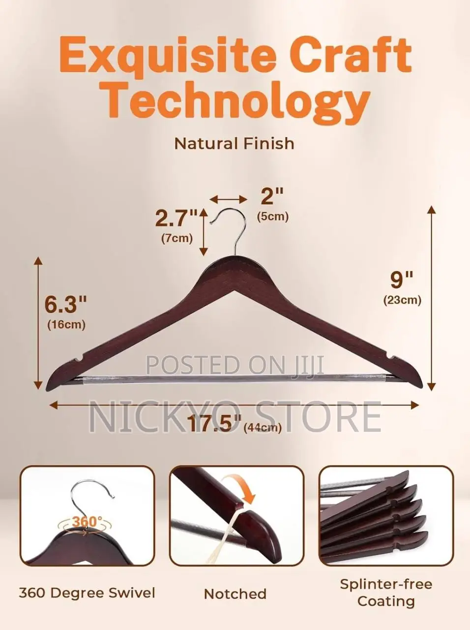 Pack of 3 Burnt Wooden Cloth Hangers