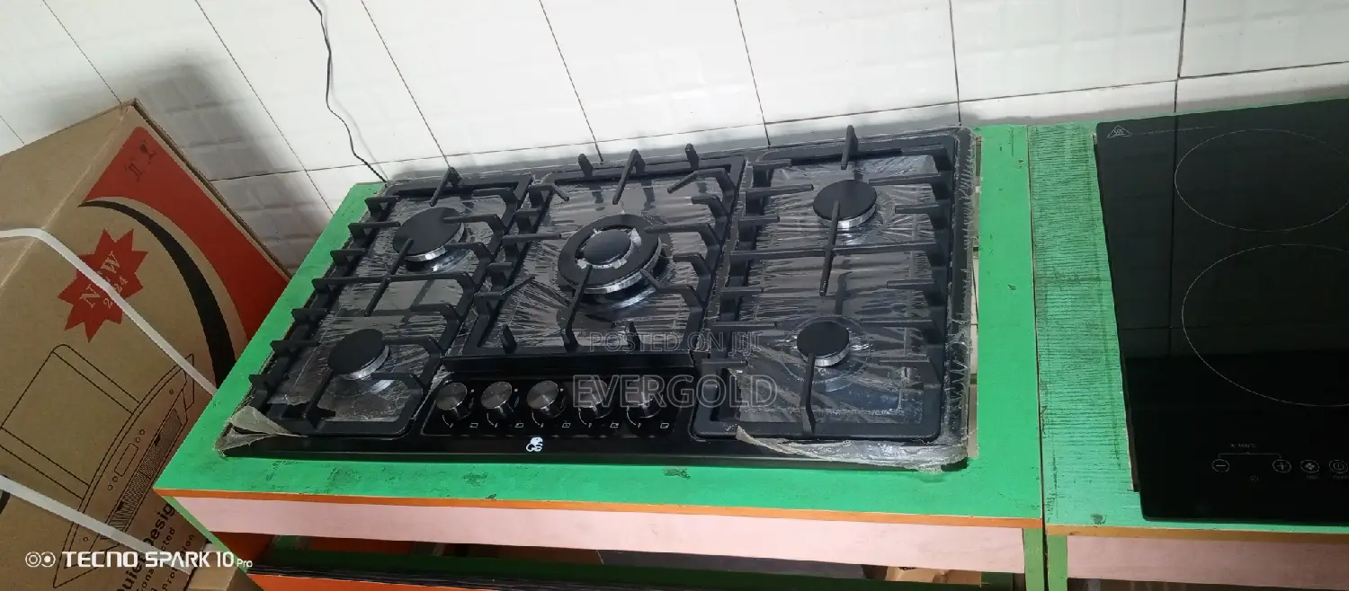 5 Burner Cooker Hob Stainless Steel Black Color Available