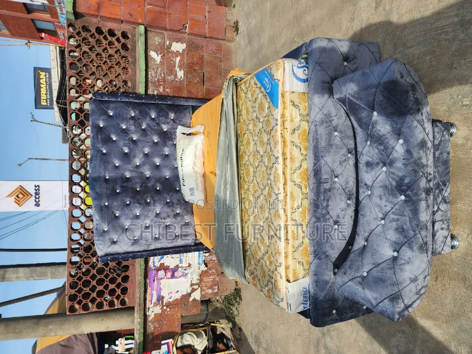 Grey 4.5by6 Upholstery Padded Bed Frame With One Bed Side