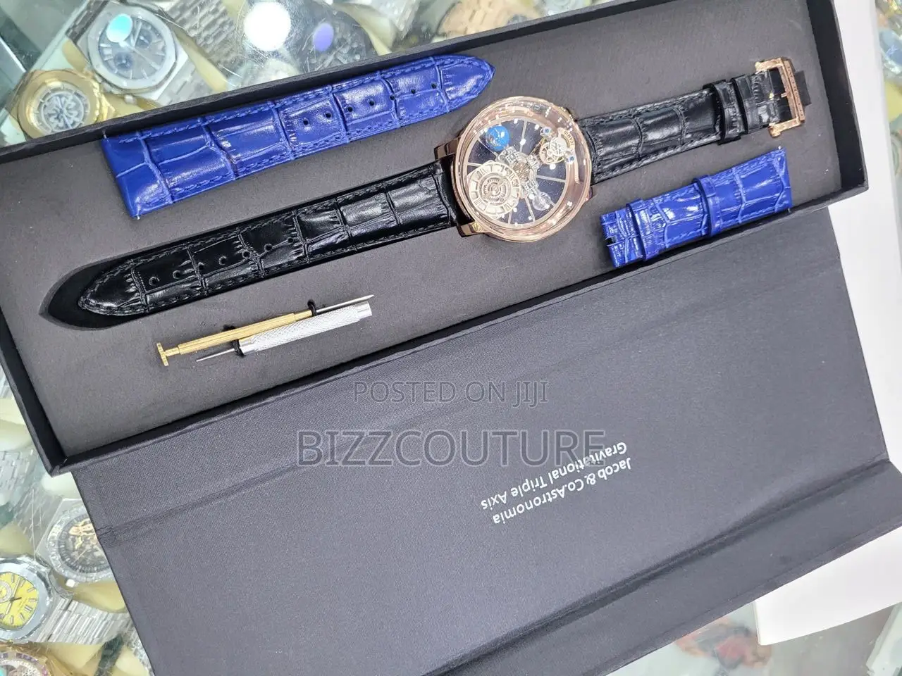 Original Jacob and Co Mechanical Blue Black Leather Watch