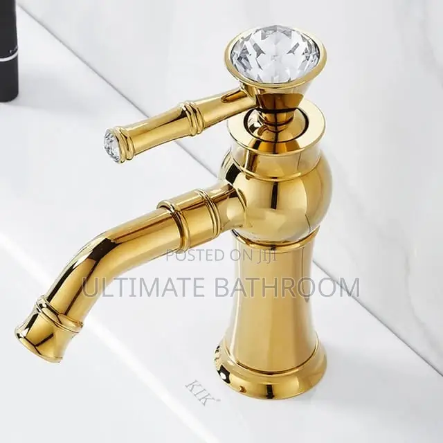 Short Gold Diamond Basin Mixer Tap