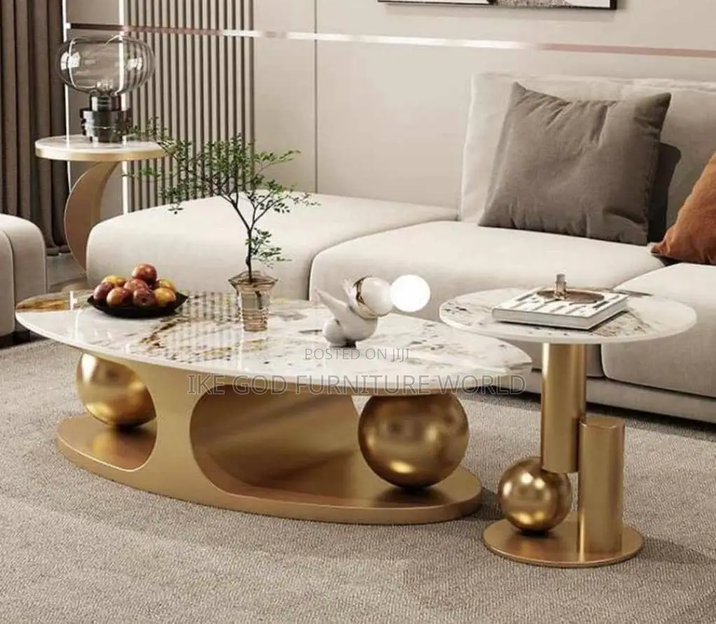 Set of Turkish Marble Center Table With 2side Stool