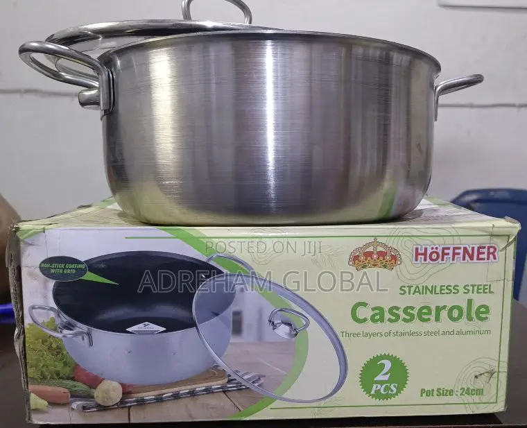 Rugged Stainless Steel 24cm Casserole Pot
(Heavy)(Non Stick)