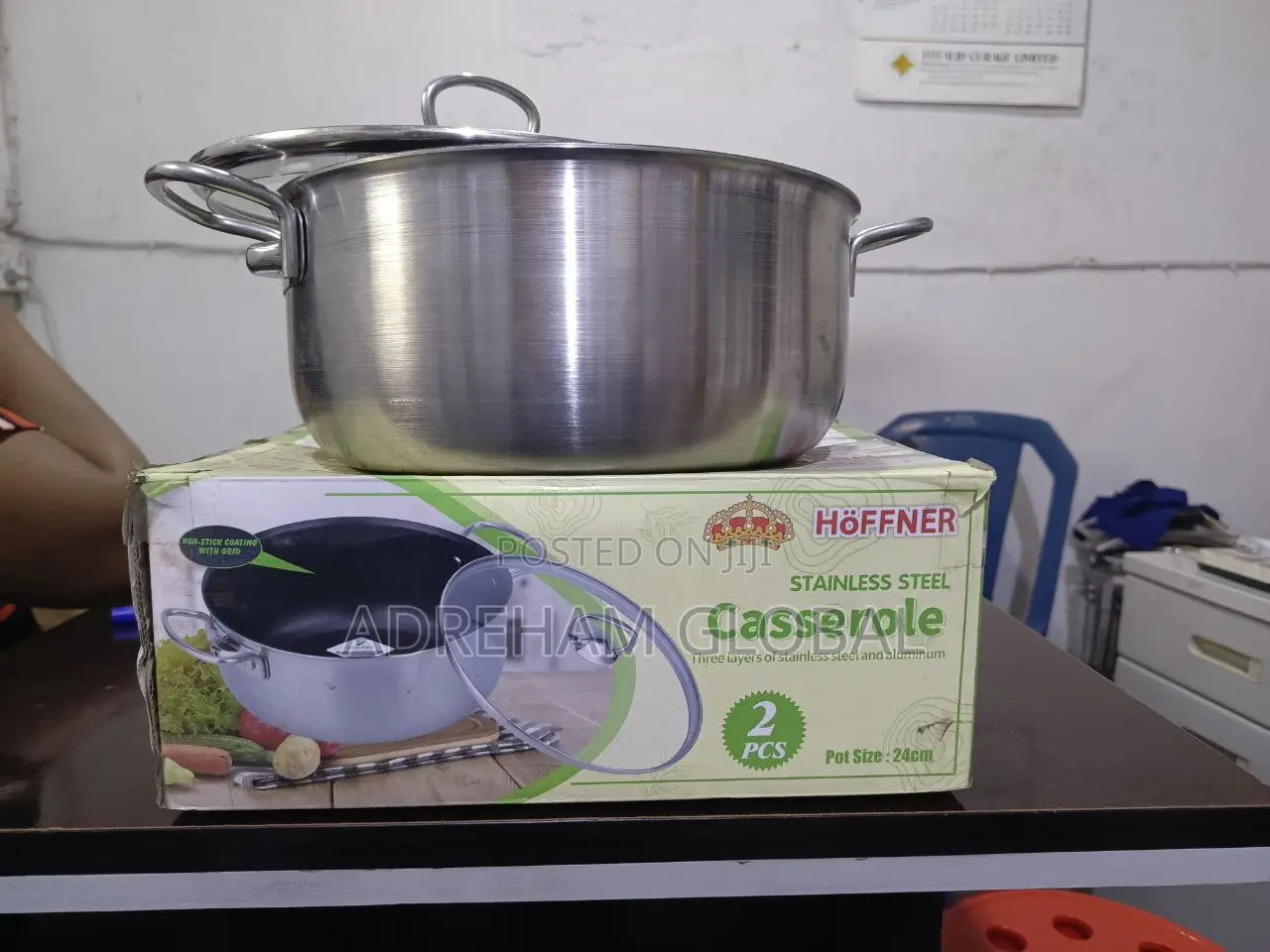 Rugged Stainless Steel 24cm Casserole Pot
(Heavy)(Non Stick)