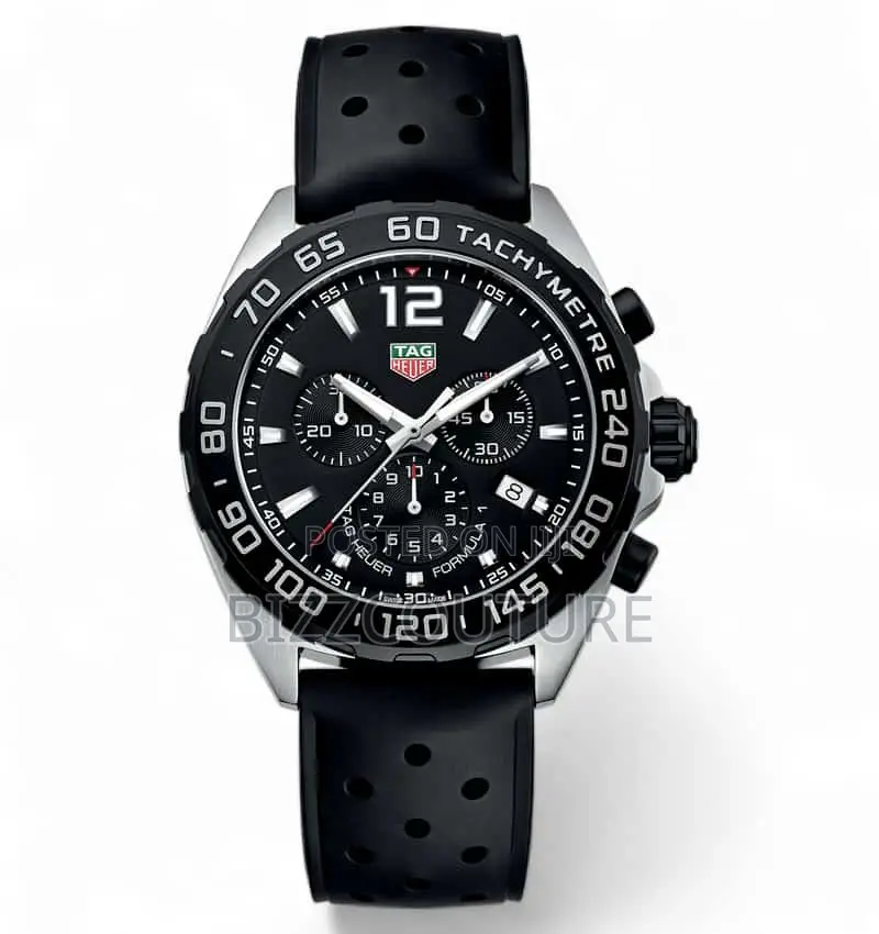 Original Tag Heuer Formula Chronograph Black Leather Watch