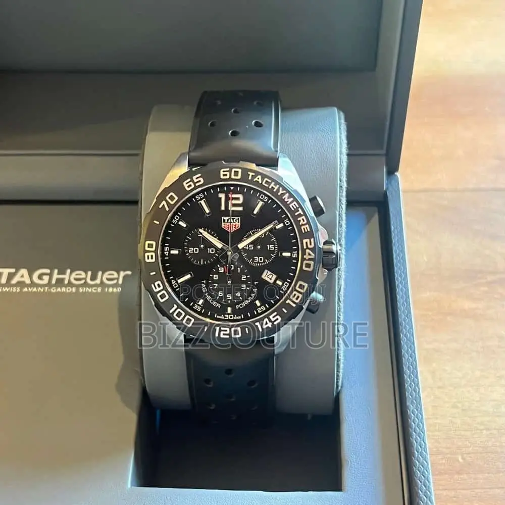 Original Tag Heuer Formula Chronograph Black Leather Watch