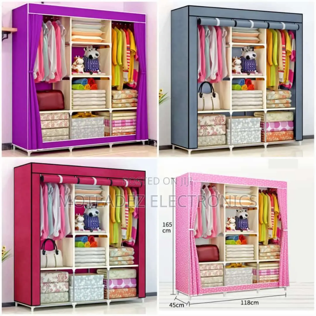 Elegant 3 Partitions Strong Fabric Material Mobile Iron Pole Wardrobe