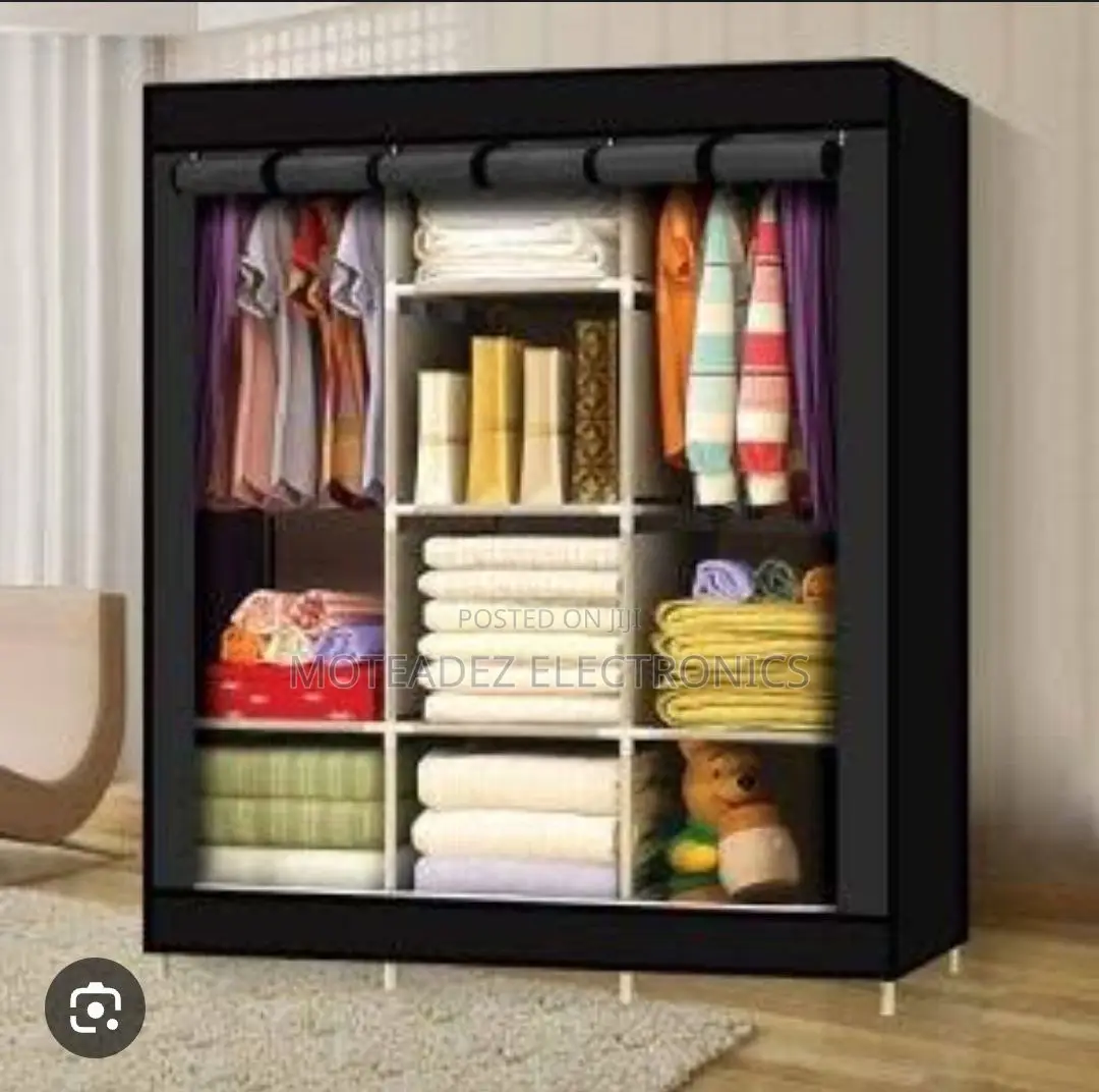 Elegant 3 Partitions Strong Fabric Material Mobile Iron Pole Wardrobe