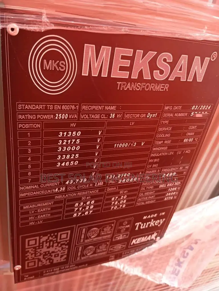 2.5mva 33/11kv or 2500kva 33/11kv Meksan Transformer