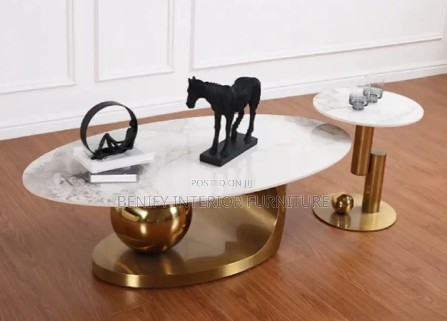 Modern Gold Center / Coffee Table With Marble Top
