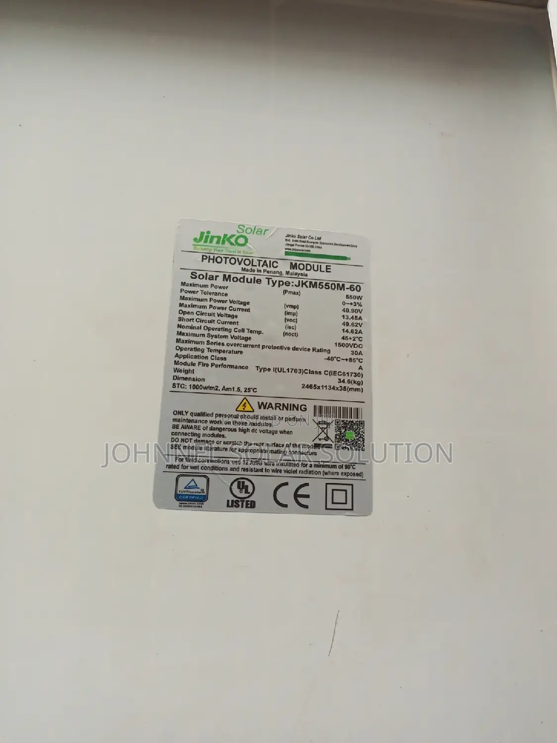 550watt 144cell Jinko Solar Panel