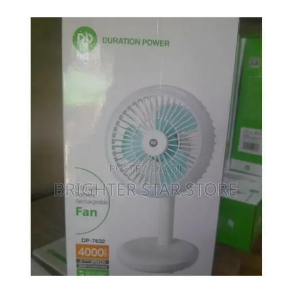 Dp Led Light Rechargeable Table Fan + USB CORD - White