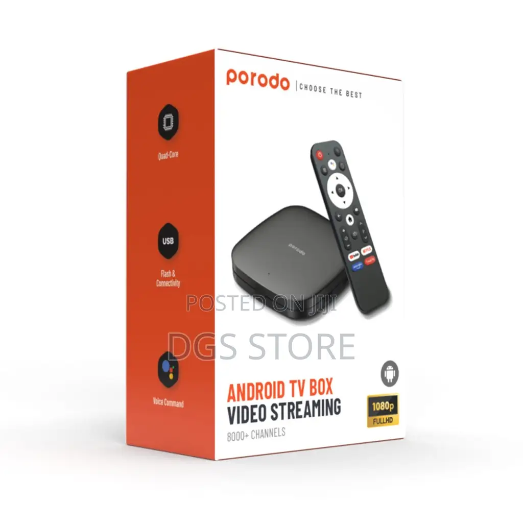 Porodo Android TV Box Video Streaming 2gbram8gbromsupport