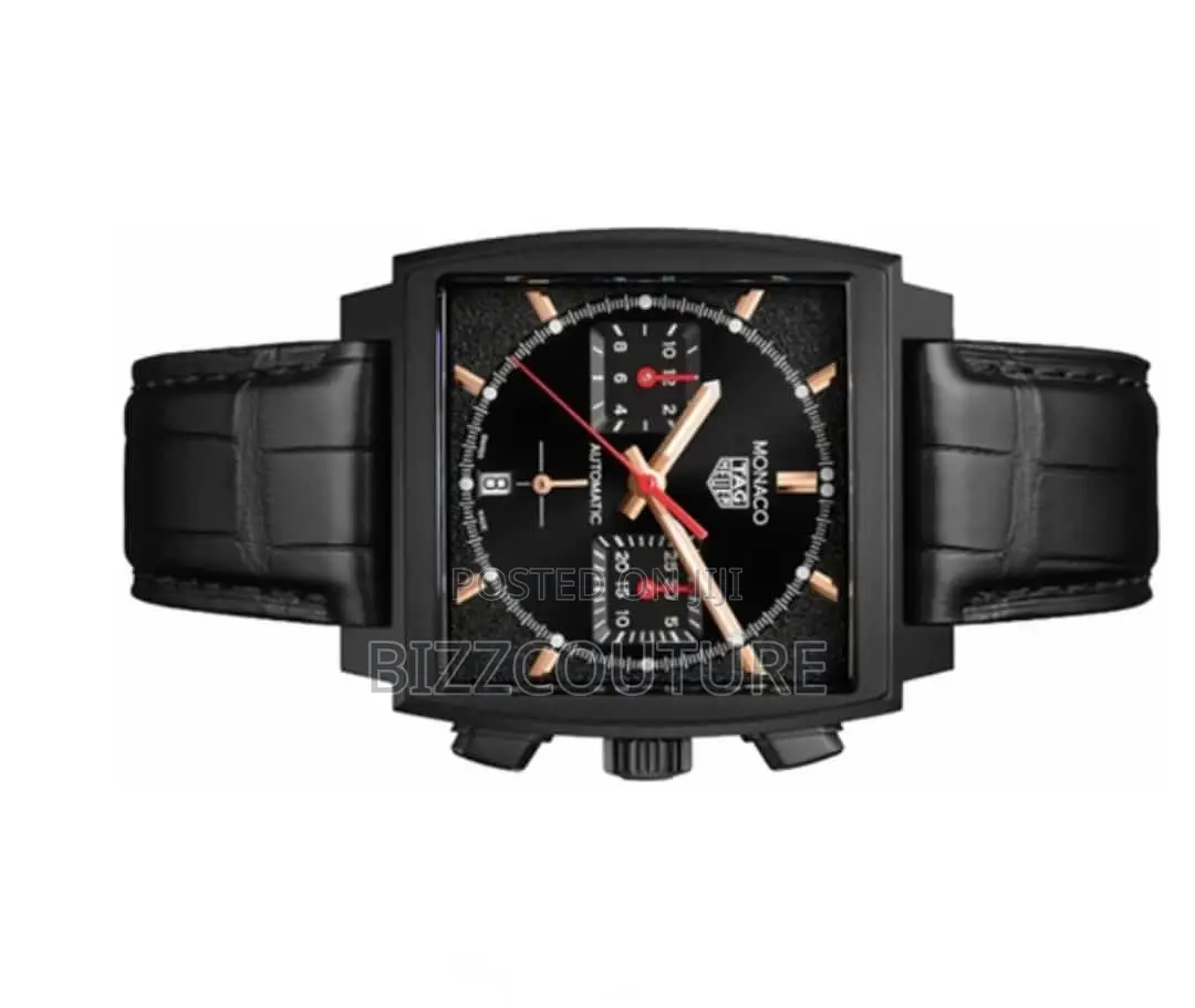 Original Tag Heuer Monaco Chronograph Black Leather Watch
