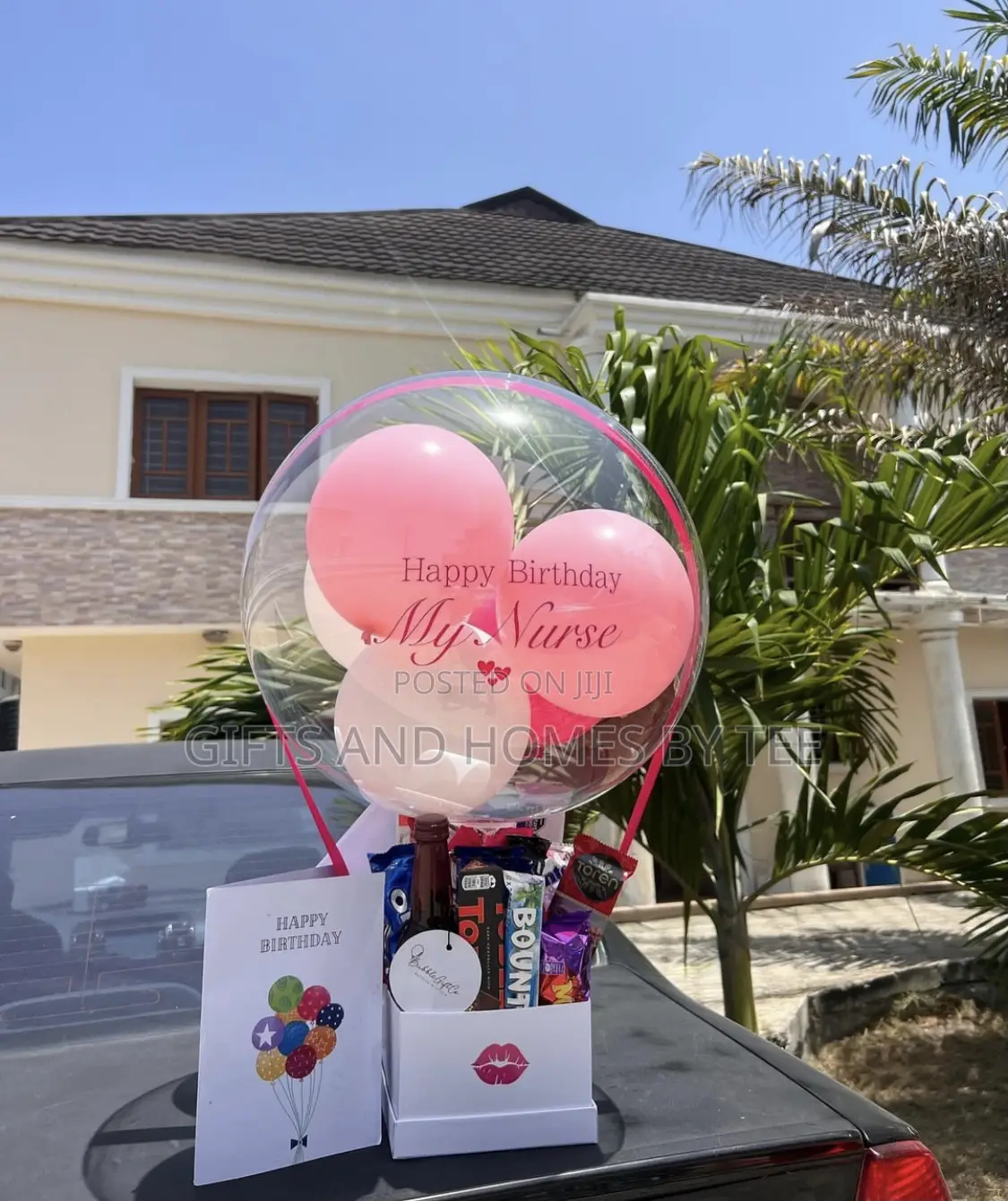 Pink and White Balloon Treats Box and Card