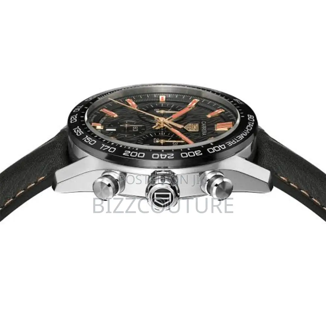 Original Tag Heuer Carrera Chronograph Black Leather Watch