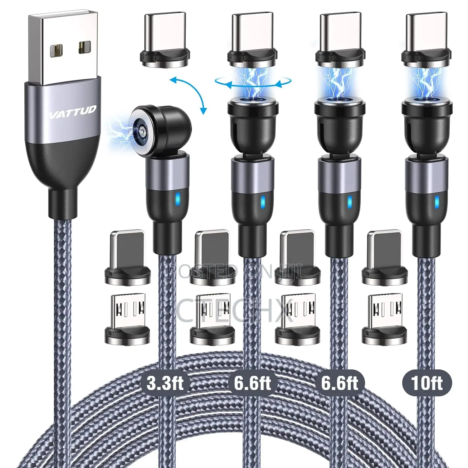 Magnetic Charging Cable 4-Pack[1ft/3ft/6ft/10ft] 360° + 180°